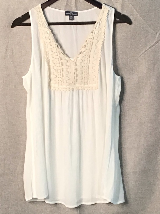 Market & Spruce Tops - Market & Spruce Ivory Crochet-Trim Sleeveless Tank